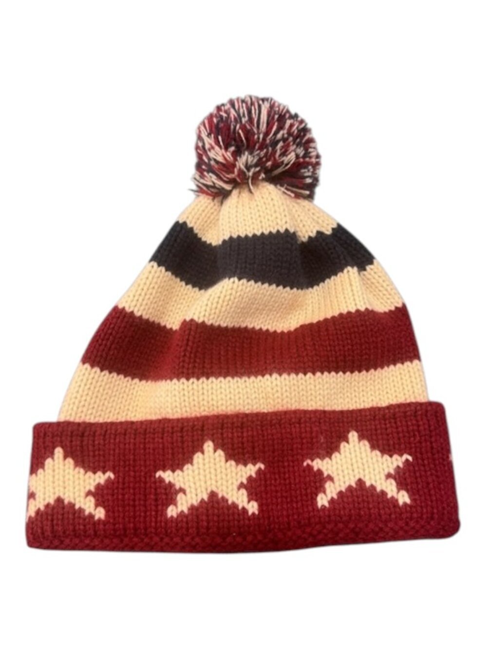 Forever 21 Stars & Stripes Pom Pom Beanie Unisex Size O/S Red America Patriotic